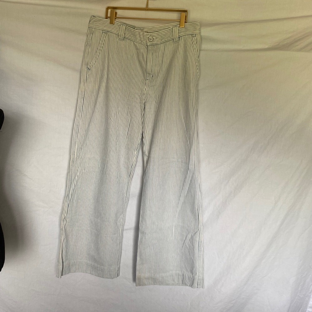 Lauren Ralph Lauren Striped Wide Leg Cotton Pants Blue White Nautical Womens 10
